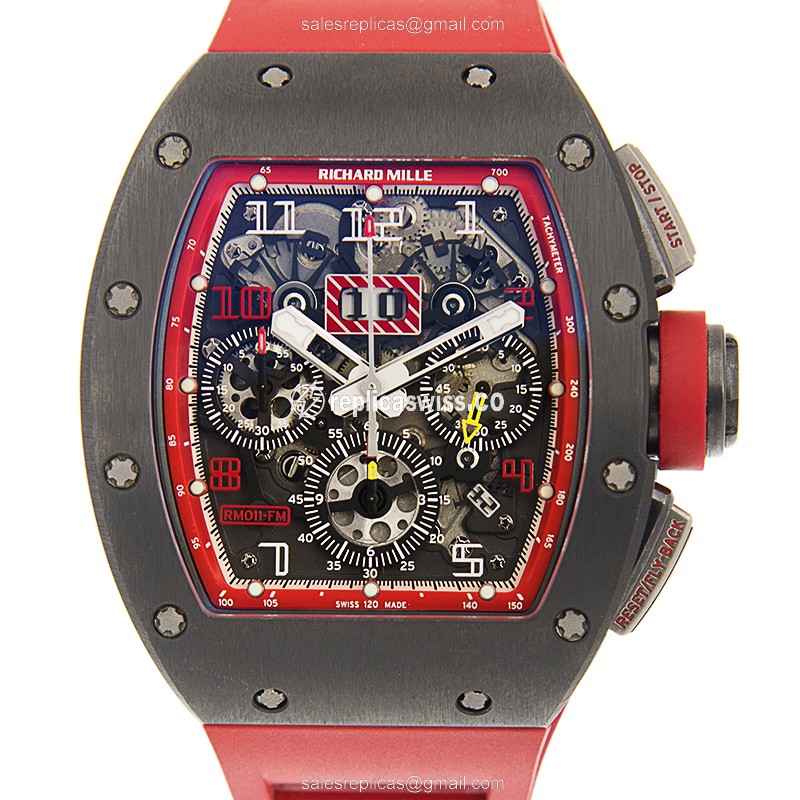 Richard Mille RM011 AH-TI - Automatic - Titanium Case - Gray Dial - Red Rubber Strap - Luxury Richard Mille Watch
